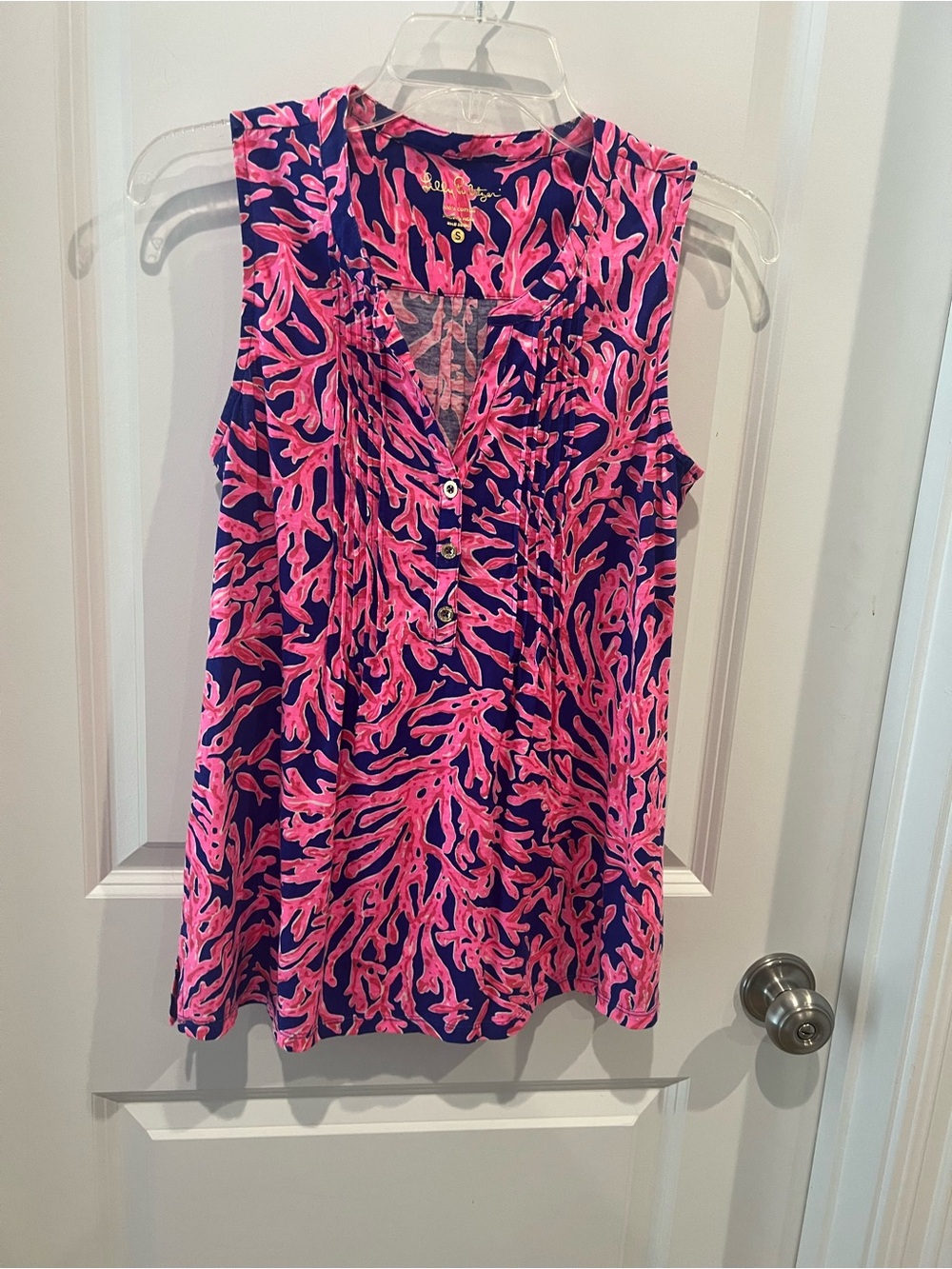 Lilly Pulitzer Coral-Print Sleeveless Top Size Small